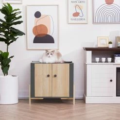 Ryder Elevated Wooden Cat Litter Box Enclosure with Side Entrance, Dim Gray by TEAMSON PETS -Cheap Bird & Wildlife Supplies Store litter boxes houses st m10003dg 4f 1000