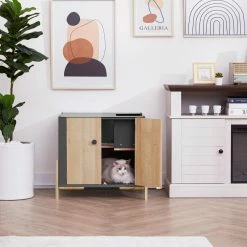 Ryder Elevated Wooden Cat Litter Box Enclosure with Side Entrance, Dim Gray by TEAMSON PETS -Cheap Bird & Wildlife Supplies Store litter boxes houses st m10003dg c3 1000