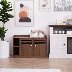 Robin Vented Wooden Cat Litter Box Enclosure Storage Bench, Mocha by TEAMSON PETS -Cheap Bird & Wildlife Supplies Store litter boxes houses st m10004m c3 1000