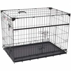 30 in. Sliding Double Door Dog Crate with Patented Corner Stabilizers, Removable Tray, Rubber Feet and Carrying Handle by Lucky Dog