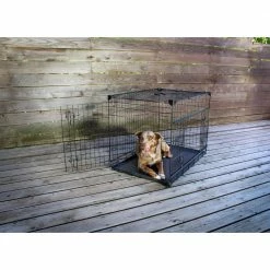 36 in. Sliding Double Door Dog Crate with Patented Corner Stabilizers, Removable Tray, Rubber Feet and Carrying Handle by Lucky Dog