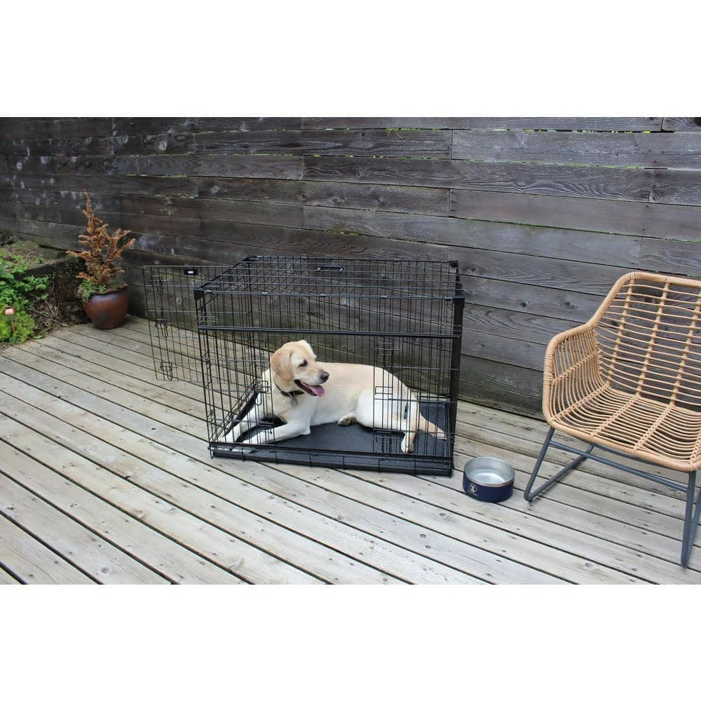 42 in. Sliding Double Door Dog Crate with Patented Corner Stabilizers, Removable Tray, Rubber Feet and Carrying Handle by Lucky Dog 6 42 in. Sliding Double Door Dog Crate with Patented Corner Stabilizers, Removable Tray, Rubber Feet and Carrying Handle by Lucky Dog - Image 6