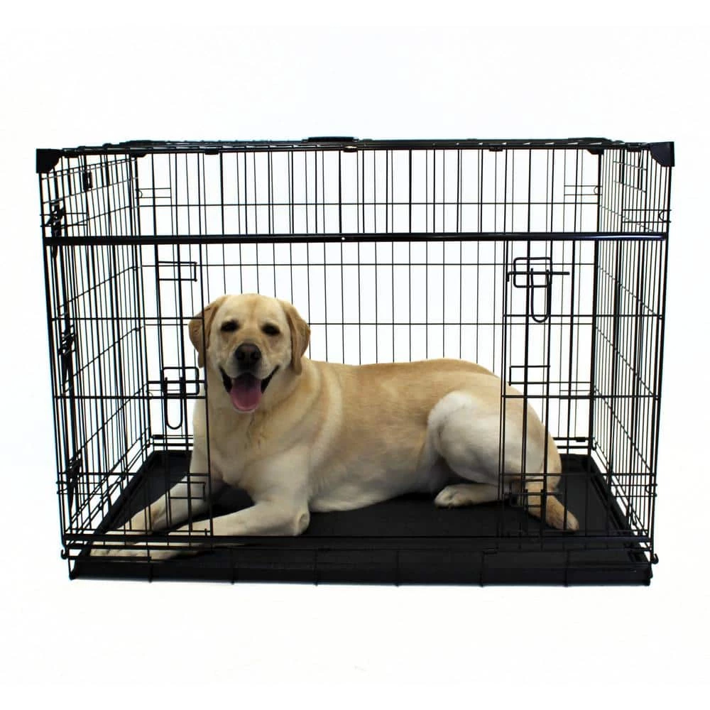 42 in. Sliding Double Door Dog Crate with Patented Corner Stabilizers, Removable Tray, Rubber Feet and Carrying Handle by Lucky Dog 4 42 in. Sliding Double Door Dog Crate with Patented Corner Stabilizers, Removable Tray, Rubber Feet and Carrying Handle by Lucky Dog - Image 4