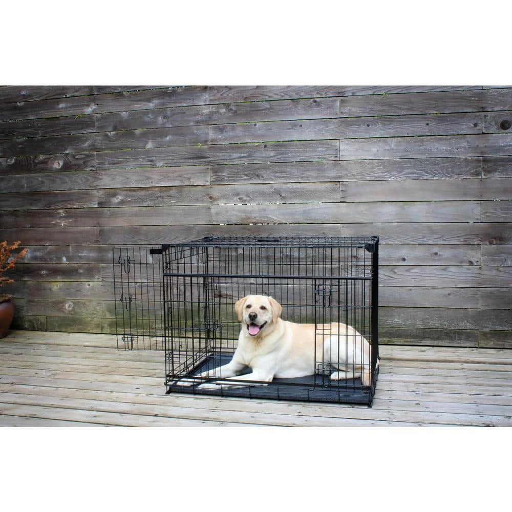 42 in. Sliding Double Door Dog Crate with Patented Corner Stabilizers, Removable Tray, Rubber Feet and Carrying Handle by Lucky Dog 7 42 in. Sliding Double Door Dog Crate with Patented Corner Stabilizers, Removable Tray, Rubber Feet and Carrying Handle by Lucky Dog - Image 7