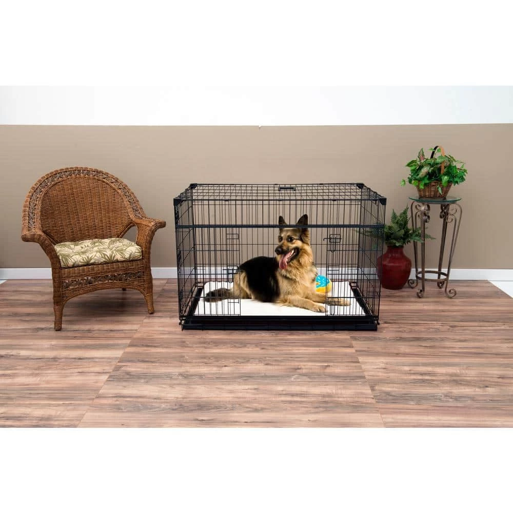48 in. Sliding Double Door Dog Crate with Patented Corner Stabilizers, Removable Tray, Rubber Feet and Carrying Handle by Lucky Dog 8 48 in. Sliding Double Door Dog Crate with Patented Corner Stabilizers, Removable Tray, Rubber Feet and Carrying Handle by Lucky Dog - Image 8