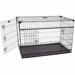48 in. Sliding Double Door Dog Crate with Patented Corner Stabilizers, Removable Tray, Rubber Feet and Carrying Handle by Lucky Dog
