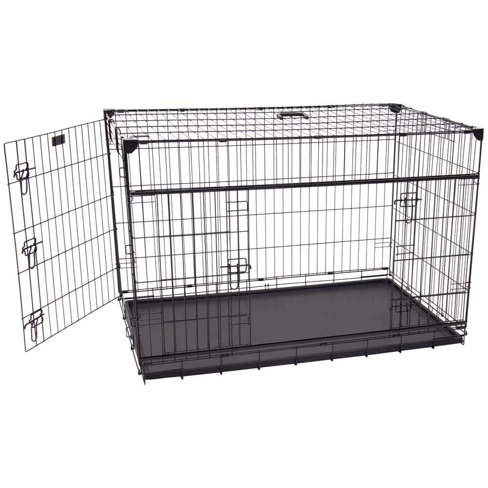 48 in. Sliding Double Door Dog Crate with Patented Corner Stabilizers, Removable Tray, Rubber Feet and Carrying Handle by Lucky Dog 1 48 in. Sliding Double Door Dog Crate with Patented Corner Stabilizers, Removable Tray, Rubber Feet and Carrying Handle by Lucky Dog