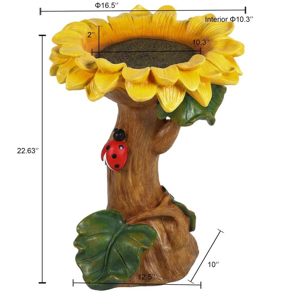 Polyresin Sunflower Bird Bath by Luxen Home 4 Polyresin Sunflower Bird Bath by Luxen Home - Image 4