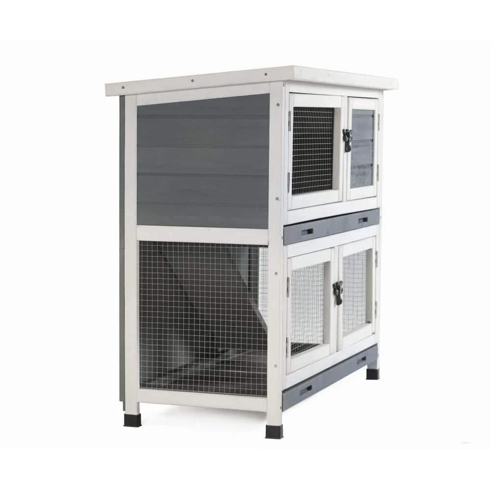 36 in. L x 18 in. H White 2-Layer Wooden Rabbit Cage by maocao hoom 2 36 in. L x 18 in. H White 2-Layer Wooden Rabbit Cage by maocao hoom - Image 2