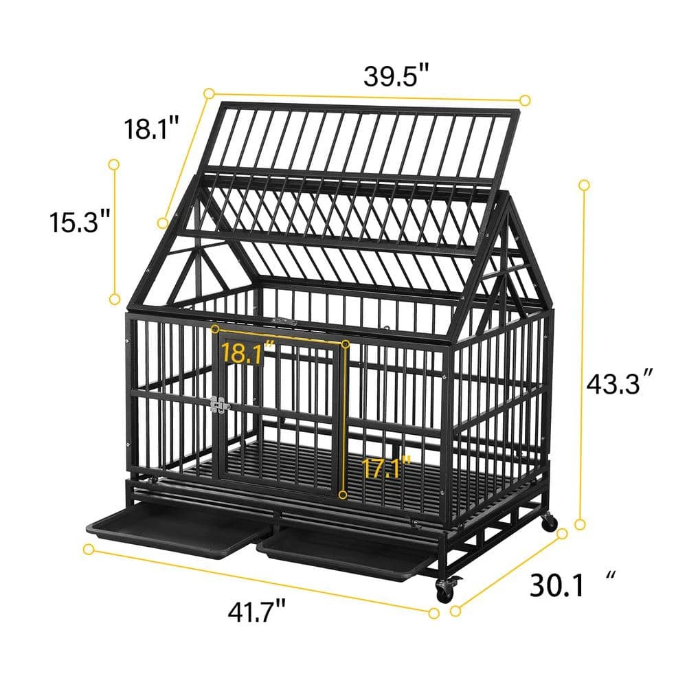 Heavy-Duty Metal Dog Cage in Dark Gray - Large 42 in. by maocao hoom 3 Heavy-Duty Metal Dog Cage in Dark Gray - Large 42 in. by maocao hoom - Image 3