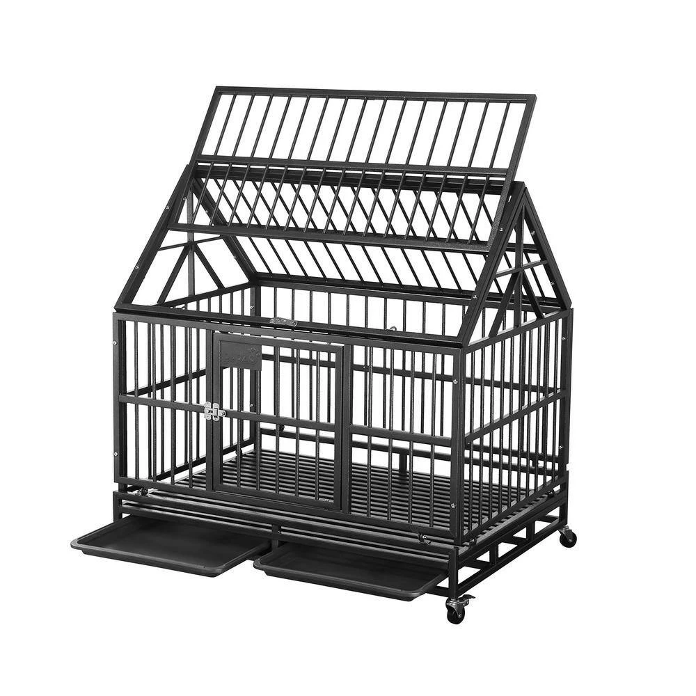 Heavy-Duty Metal Dog Cage in Dark Gray - Large 42 in. by maocao hoom 2 Heavy-Duty Metal Dog Cage in Dark Gray - Large 42 in. by maocao hoom - Image 2