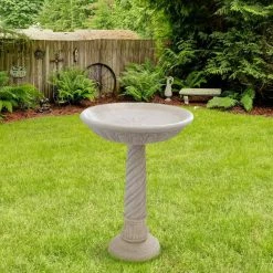 22 in. Dia Aged White Cast Stone Fiberglass Bird Bath by MPG -Cheap Bird & Wildlife Supplies Store mpg bird bath fountains pf6044aw 31 1000