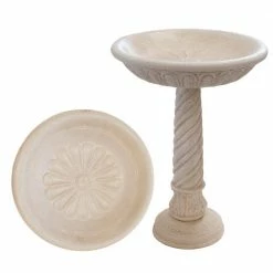 22 in. Dia Aged White Cast Stone Fiberglass Bird Bath by MPG