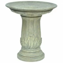 32.5 in. H. Aged Granite Cast Stone Fiberglass Royal Leaf Birdbath by MPG