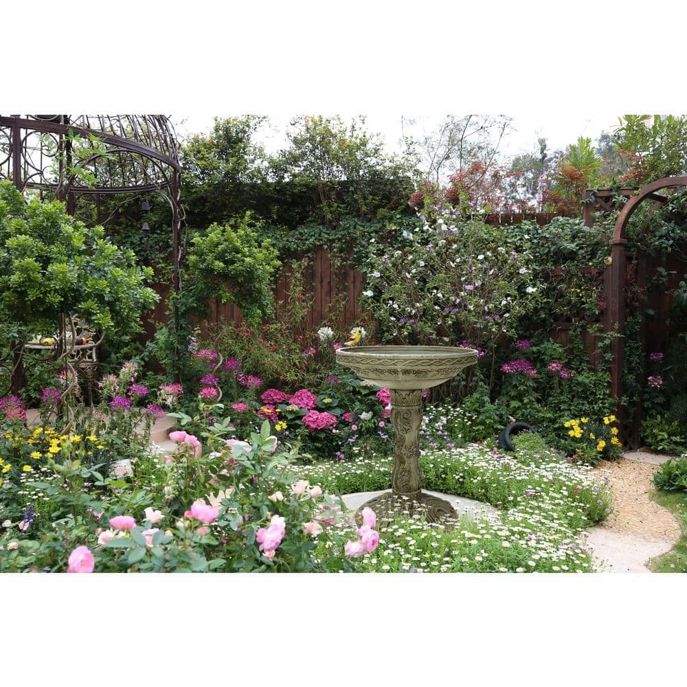 26.5 in. H Cast Stone Fiberglass Rose Birdbath in an Aged Granite Finish by MPG 3 26.5 in. H Cast Stone Fiberglass Rose Birdbath in an Aged Granite Finish by MPG - Image 3