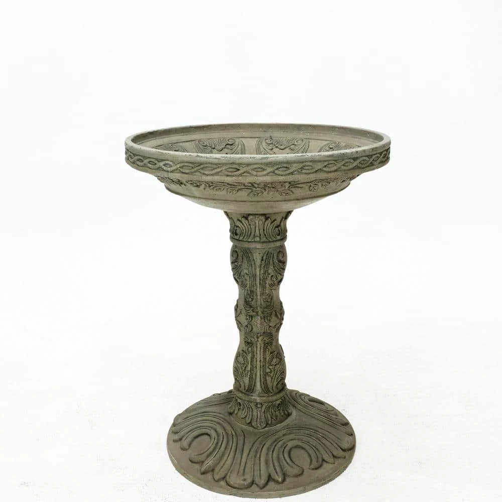 26.5 in. H Cast Stone Fiberglass Rose Birdbath in an Aged Granite Finish by MPG 1 26.5 in. H Cast Stone Fiberglass Rose Birdbath in an Aged Granite Finish by MPG