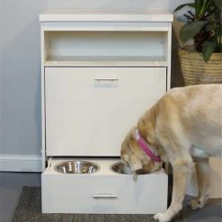 EcoFlex Dog Food Pantry/Double Dog Bowl in Antique White by New Age Pet -Cheap Bird & Wildlife Supplies Store new age pet feeding supplies ehpd404 4f 1000