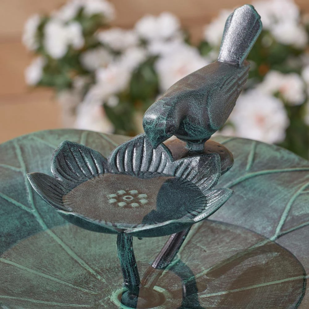 Sandberg Antique Green Metal Pedestal Bird Bath by Noble House 4 Sandberg Antique Green Metal Pedestal Bird Bath by Noble House - Image 4