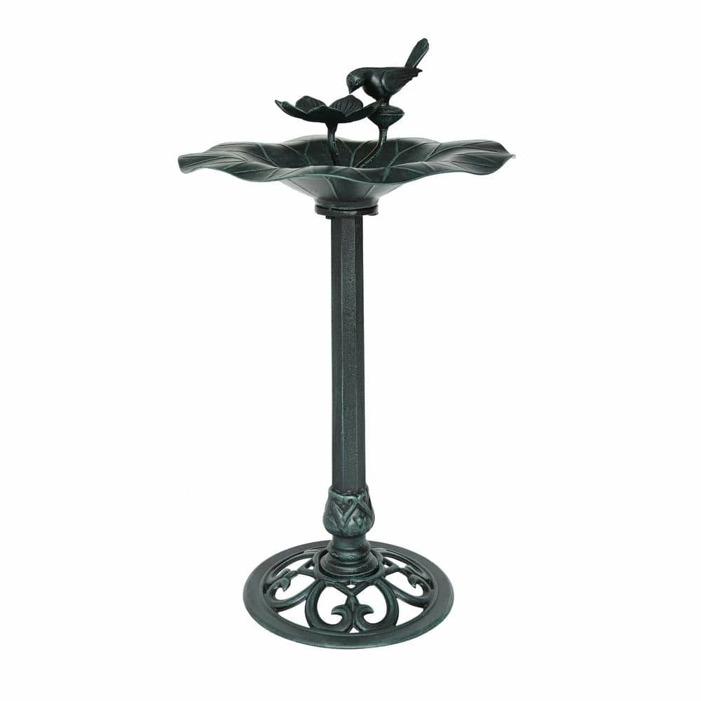 Sandberg Antique Green Metal Pedestal Bird Bath by Noble House 2 Sandberg Antique Green Metal Pedestal Bird Bath by Noble House - Image 2