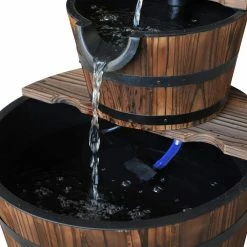 Wooden Rustic Barrel Water Fountain with 2 Different Levels by Outsunny -Cheap Bird & Wildlife Supplies Store outsunny bird bath fountains 844 096 1f 1000