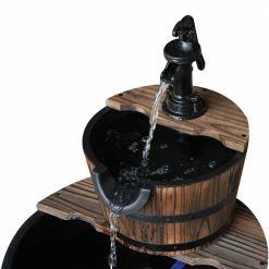 Wooden Rustic Barrel Water Fountain with 2 Different Levels by Outsunny -Cheap Bird & Wildlife Supplies Store outsunny bird bath fountains 844 096 4f 1000