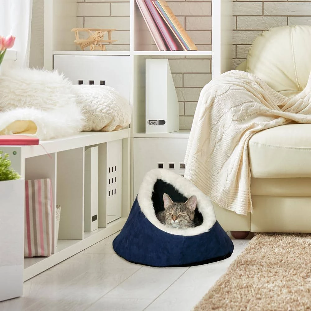 Small Blue Feline Cat Comfort Cavern Pet Bed by PAW 4 Small Blue Feline Cat Comfort Cavern Pet Bed by PAW - Image 4