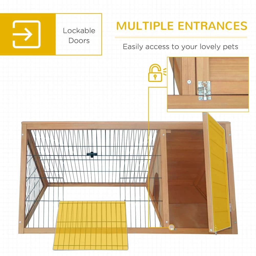 Yellow Wooden A-Frame Outdoor Animal Hutch with Outside Run & Ventilating Wire - Small by PawHut 4 Yellow Wooden A-Frame Outdoor Animal Hutch with Outside Run & Ventilating Wire - Small by PawHut - Image 4