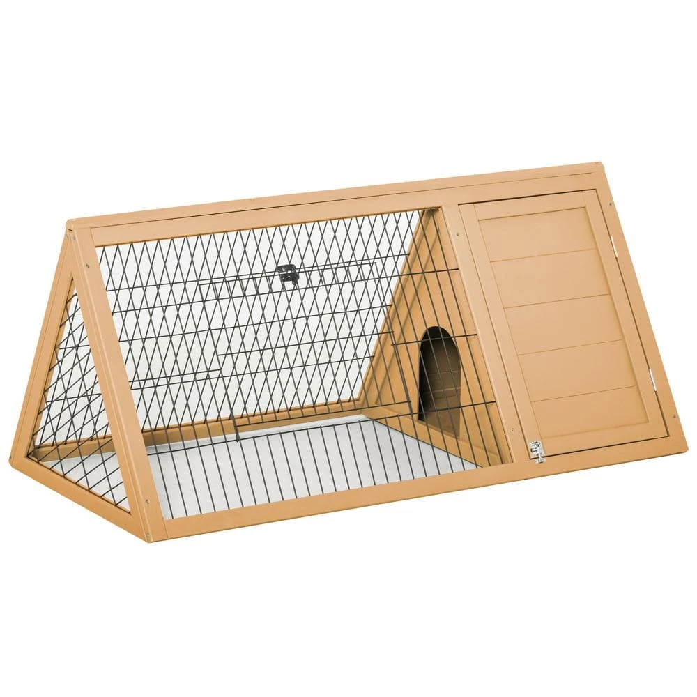 Yellow Wooden A-Frame Outdoor Animal Hutch with Outside Run & Ventilating Wire - Small by PawHut 1 Yellow Wooden A-Frame Outdoor Animal Hutch with Outside Run & Ventilating Wire - Small by PawHut