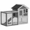 Grey Wooden Weatherproof Rabbit Hutch with Slanted Asphalt Roof & Fun Outdoor Run by PawHut
