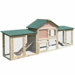 Natural Wooden Hutch House with Double Run, Removable Tray and Waterproof Roof - Large by PawHut