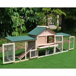 Natural Wooden Hutch House with Double Run, Removable Tray and Waterproof Roof - Large by PawHut -Cheap Bird & Wildlife Supplies Store pawhut beds cages d51 103 76 1000