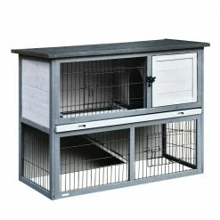 Grey Wooden Rabbit Hutch 4 Door House with Ramp, Removable Tray and Weatherproof Roof - Small by PawHut