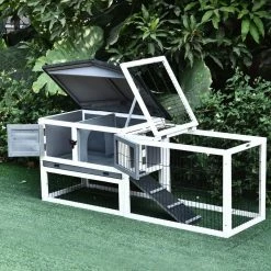 2 Levels Wooden Grey Rabbit Hutch with Run Space, Removable Tray, Ramp and Waterproof Roof by PawHut -Cheap Bird & Wildlife Supplies Store pawhut beds cages d51 122cg 4f 1000