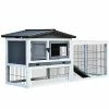 2 Levels Wooden Grey Rabbit Hutch with Run Space, Removable Tray, Ramp and Waterproof Roof by PawHut