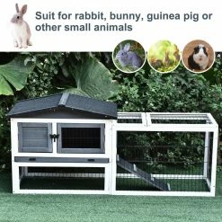 2 Levels Wooden Grey Rabbit Hutch with Run Space, Removable Tray, Ramp and Waterproof Roof by PawHut -Cheap Bird & Wildlife Supplies Store pawhut beds cages d51 122cg 76 1000
