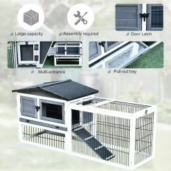 2 Levels Wooden Grey Rabbit Hutch with Run Space, Removable Tray, Ramp and Waterproof Roof by PawHut -Cheap Bird & Wildlife Supplies Store pawhut beds cages d51 122cg fa 1000