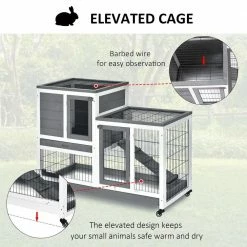 Grey Wooden Elevated Cage with Enclosed Run with Wheels, Ramp, Removable Tray Ideal by PawHut 10 Grey Wooden Elevated Cage with Enclosed Run with Wheels, Ramp, Removable Tray Ideal by PawHut -Cheap Bird & Wildlife Supplies Store pawhut beds cages d51 125 1f 1000
