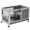 Grey Wooden Indoor Elevated Cage with No Leak Tray Enclosed Run with Wheels by PawHut