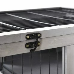 Grey Wooden Indoor Elevated Cage with No Leak Tray Enclosed Run with Wheels by PawHut -Cheap Bird & Wildlife Supplies Store pawhut beds cages d51 126gy 76 1000