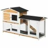2-Tier Yellow Wooden Small Animal House w/Ramp and Outdoor Run by PawHut