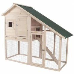 2-Tier Nature Wood Rabbit Hutch Backyard Cage with Ramp and Outdoor Run by PawHut