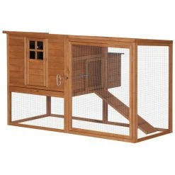 Large Natural Wood and Green 0.04 -Acre In-Ground Poultry Cage with Outdoor Run and Nesting Box by PawHut