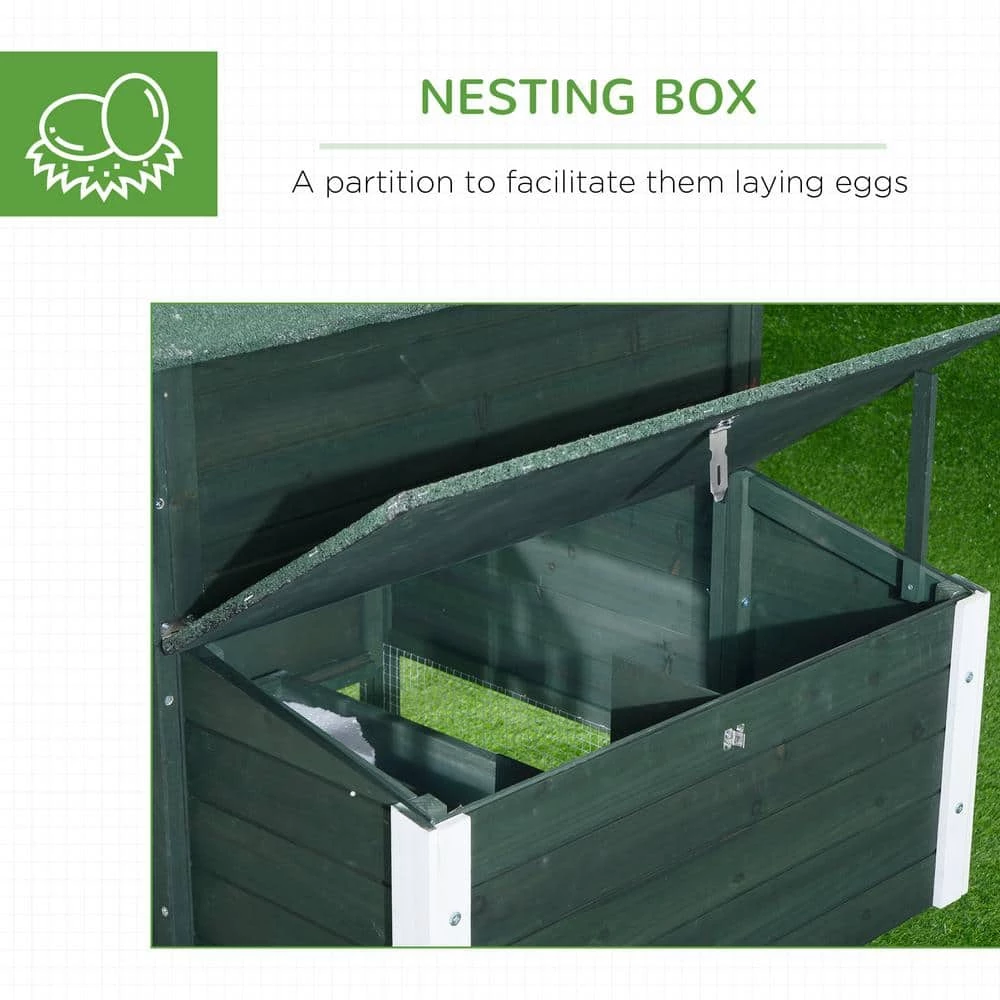 Green Wooden 0.07-Acre In-Ground Poultry Cage with Covered Fun Run, Home-Like Nesting Box, and Compact Low-Key Footprint by PawHut 5 Green Wooden 0.07-Acre In-Ground Poultry Cage with Covered Fun Run, Home-Like Nesting Box, and Compact Low-Key Footprint by PawHut - Image 5