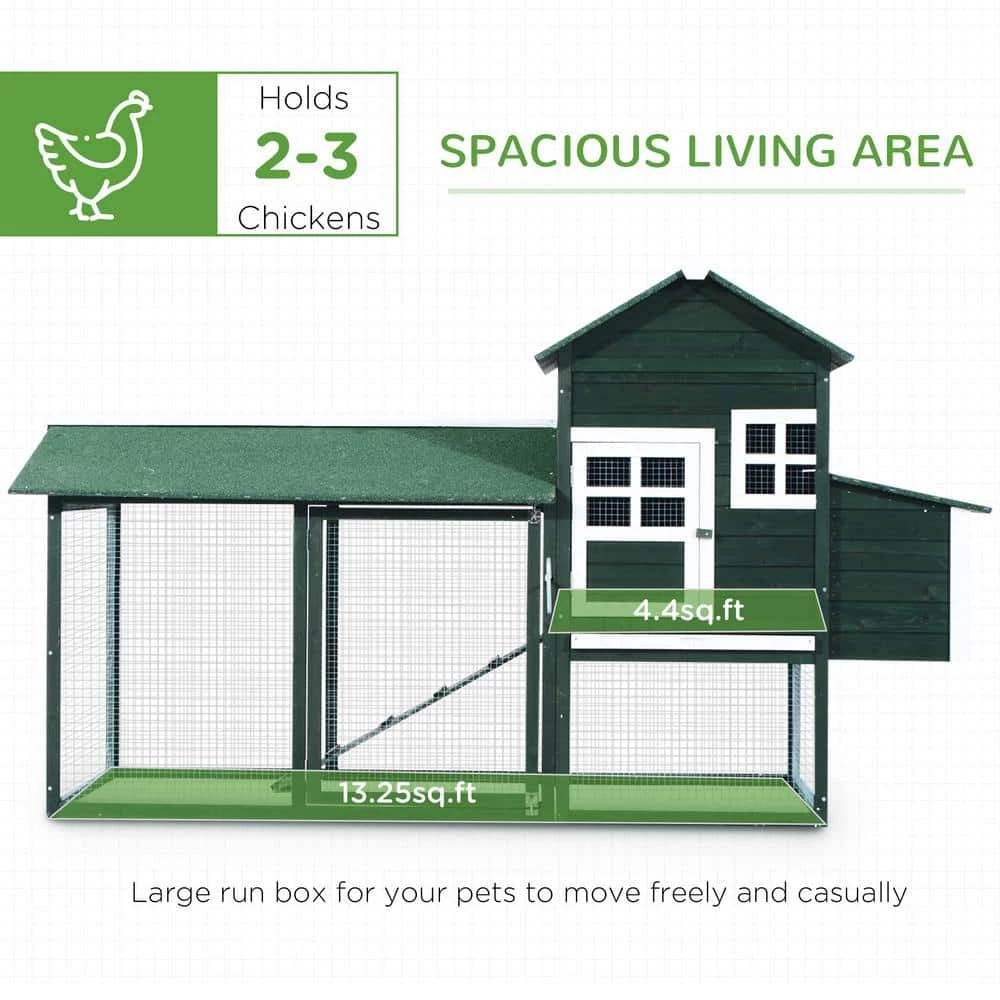 Green Wooden 0.07-Acre In-Ground Poultry Cage with Covered Fun Run, Home-Like Nesting Box, and Compact Low-Key Footprint by PawHut 3 Green Wooden 0.07-Acre In-Ground Poultry Cage with Covered Fun Run, Home-Like Nesting Box, and Compact Low-Key Footprint by PawHut - Image 3