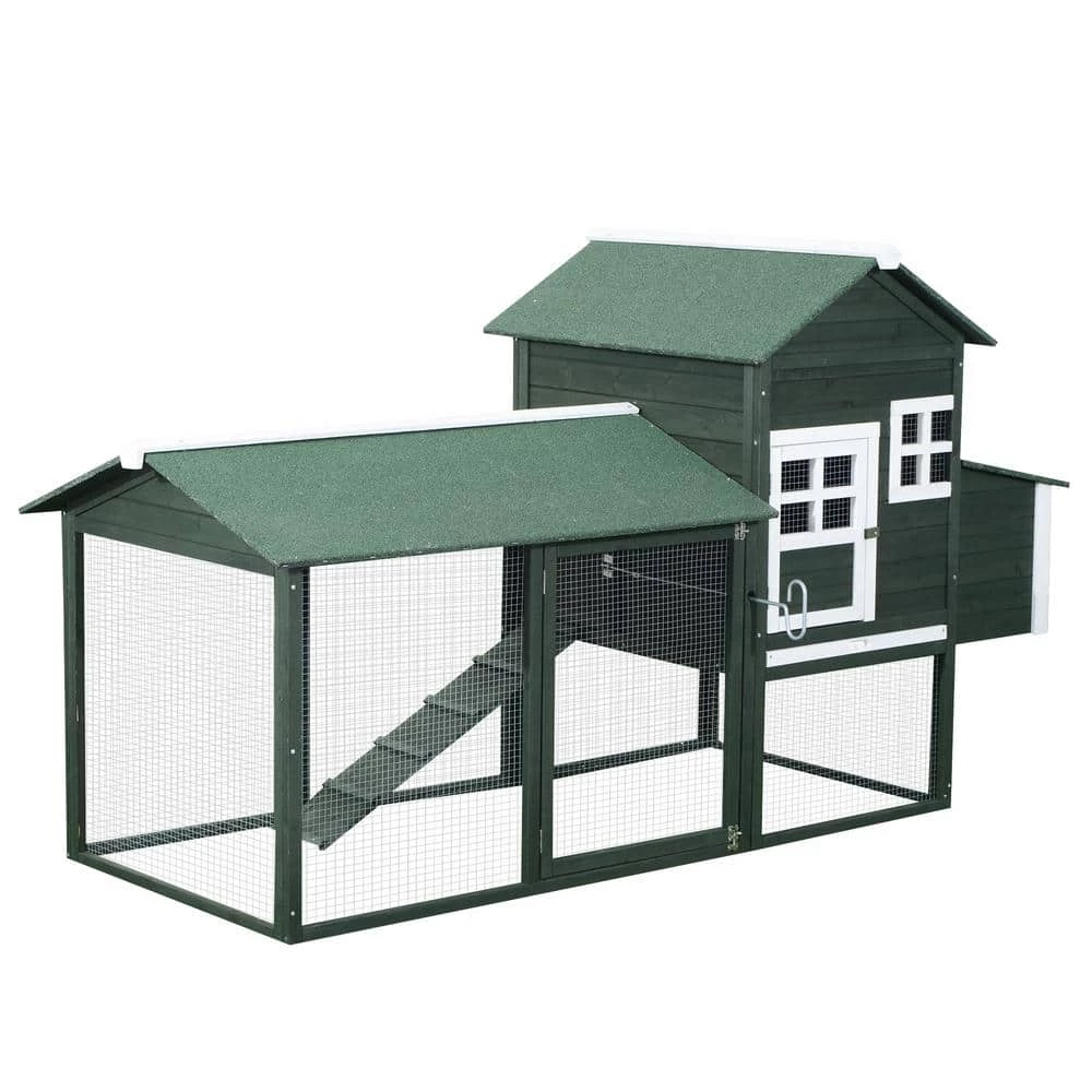Green Wooden 0.07-Acre In-Ground Poultry Cage with Covered Fun Run, Home-Like Nesting Box, and Compact Low-Key Footprint by PawHut 1 Green Wooden 0.07-Acre In-Ground Poultry Cage with Covered Fun Run, Home-Like Nesting Box, and Compact Low-Key Footprint by PawHut