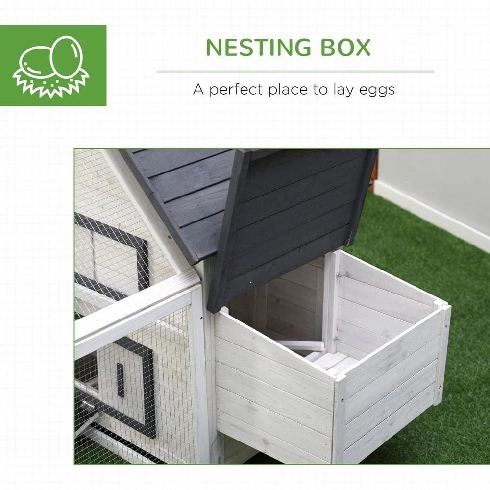 Grey and White Wooden 0.07-Acre In-Ground Poultry Cage with Nesting Box, Ramp, Run by PawHut 5 Grey and White Wooden 0.07-Acre In-Ground Poultry Cage with Nesting Box, Ramp, Run by PawHut - Image 5