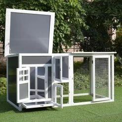 Grey and White Wooden 0.04-Acre In-Ground Poultry Cage PC Roof with Run Box by PawHut -Cheap Bird & Wildlife Supplies Store pawhut chicken coops d51 104 76 1000