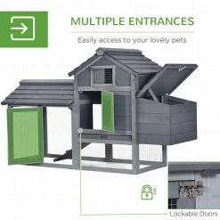 Grey Small Solid Wood In Ground Poultry Cage with 2 Doors, Nesting Box and Removable Tray by PawHut -Cheap Bird & Wildlife Supplies Store pawhut chicken coops d51 108gy 1f 1000