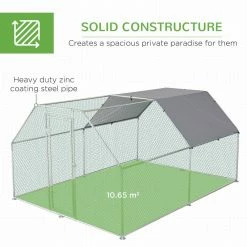 Silver Galvanized Metal 0.002-Acre In-Ground Walk-in Chicken Coop Cage with Cover by PawHut -Cheap Bird & Wildlife Supplies Store pawhut chicken coops d51 116 1f 1000