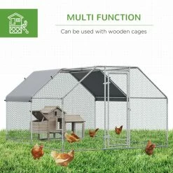 Silver Galvanized Metal 0.002-Acre In-Ground Walk-in Chicken Coop Cage with Cover by PawHut -Cheap Bird & Wildlife Supplies Store pawhut chicken coops d51 116 44 1000